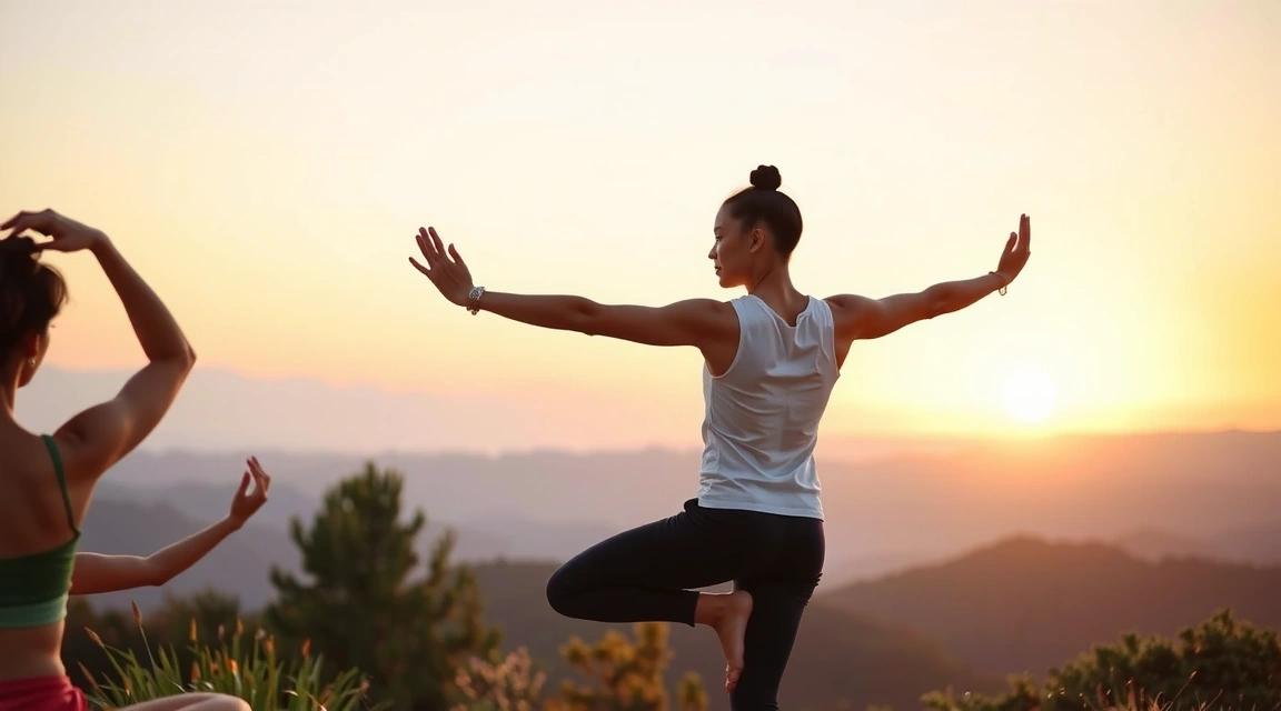 A calming image of a person practicing yoga outdoors, symbolizing mindfulness and nature.