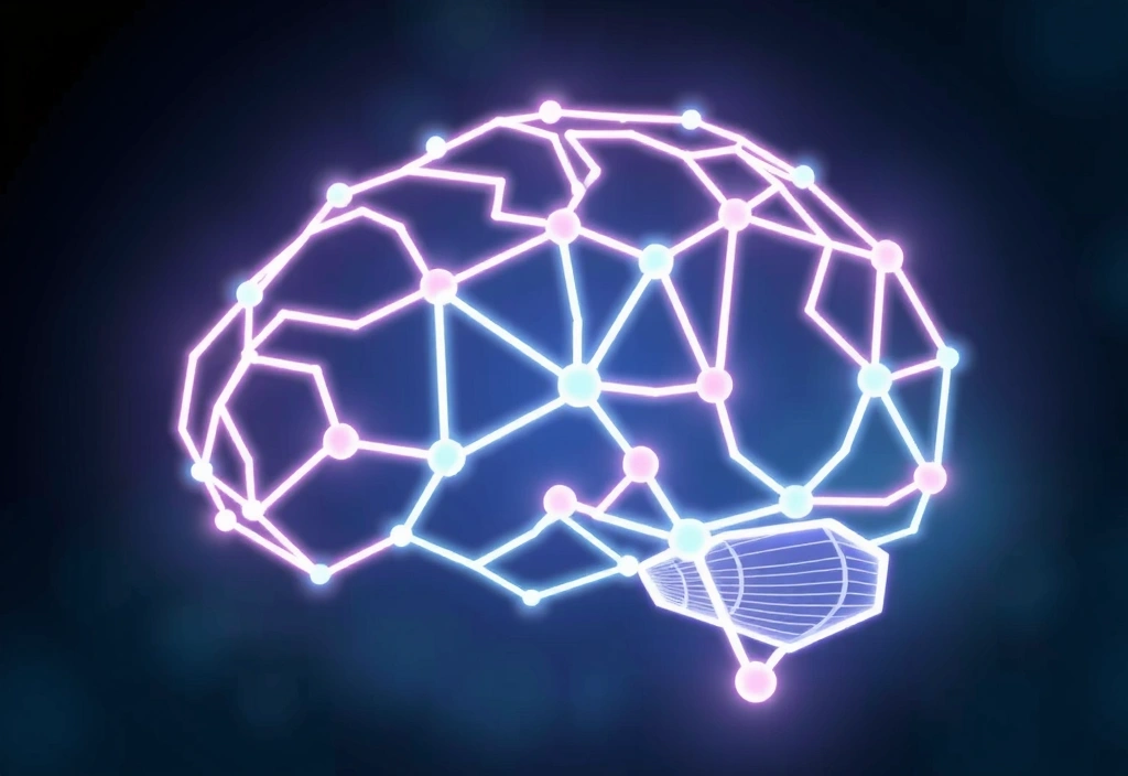 Abstract glowing brain with interconnected nodes representing intellectual property
