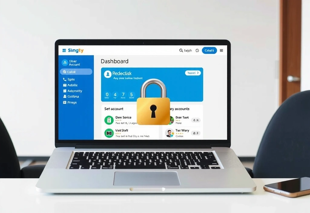 Laptop displaying user account interface with secure lock icon